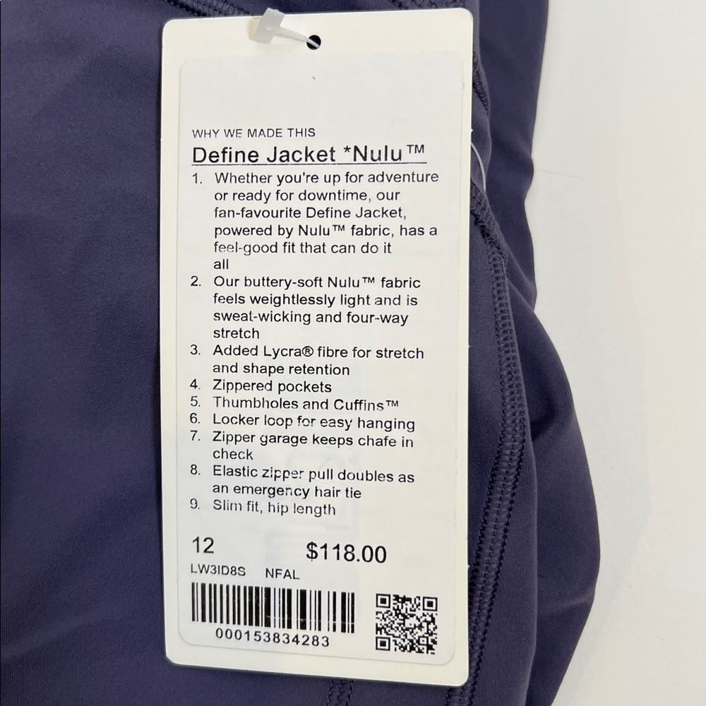 💜NWT LULULEMON DEFINE JACKET NULU IN NIGHTFALL SIZE 12 - Picture 11 of 11